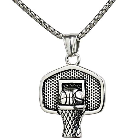 Basketball Basket Pendant Necklace Stainless Steel Chain Ball Necklace Charm Men Sports Team Hip ...