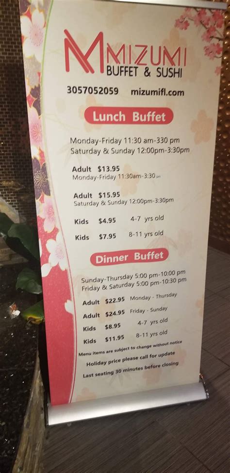 Menu At Mizumi Buffet And Sushi Restaurant North Miami Beach