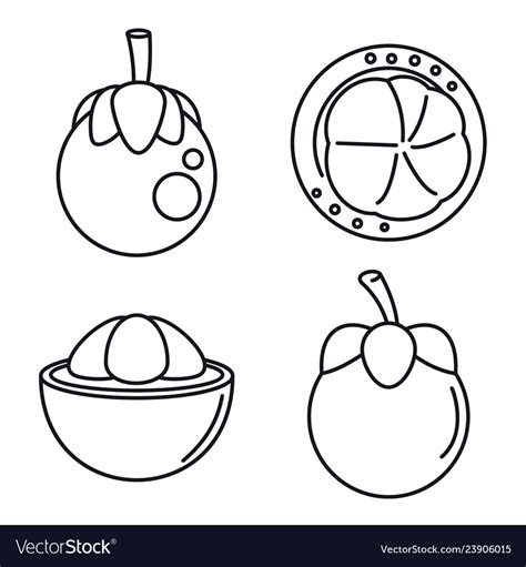 Tropical Mangosteen Icons Set Outline Style Vector Image