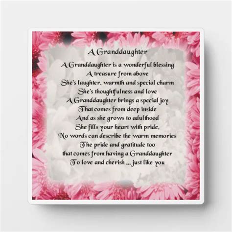 Granddaughter Poem Plaque Pink Floral Design Zazzle