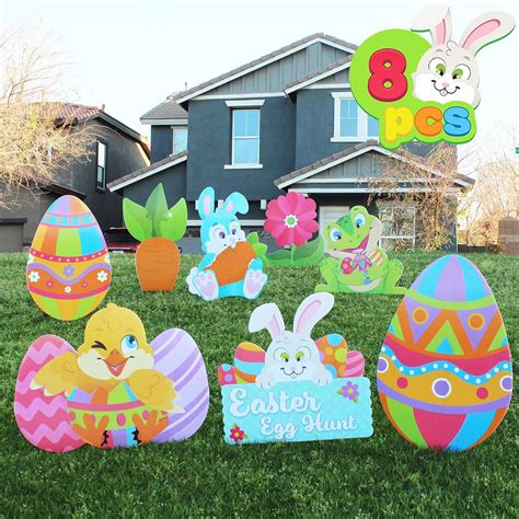 Joyin 8 Pieces Easter Yard Signs Decorations Outdoor Bunny