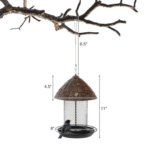 Squirrel Proof Metal Wild Bird Feeder With Perch And Drain Holes Costway