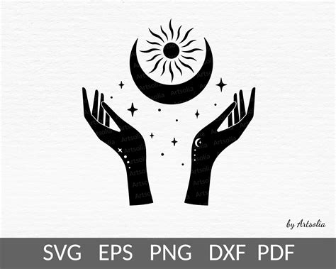 Witch Hands Svg Celestial Sun Moon Stars Svg Mystical Magical Etsy