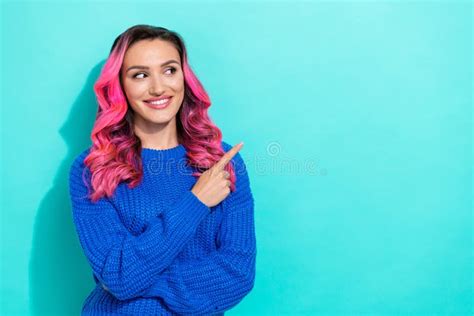 Portrait Of Positive Cute Woman With Wavy Hairstyle Wear Knit Pullover