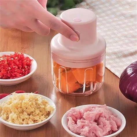 Mini Processador E Triturador De Alimentos Elétrico 250ml Rosa