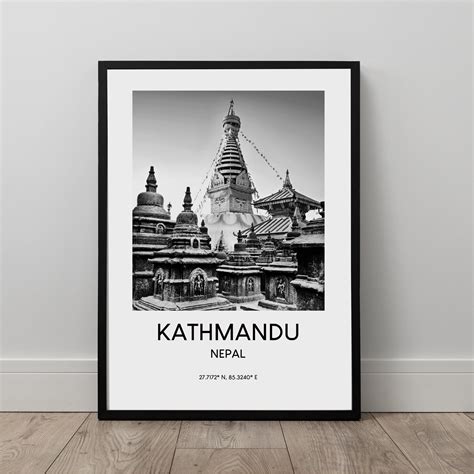 Kathmandu Nepal Travel Print Black And White Kathmandu Poster Etsy