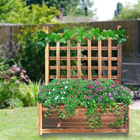 Garden Wooden Lattice Planter Flowerpot Trellis Climbing Rectangular Plant Box Ebay