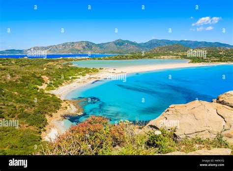 A view of beautiful Villasimius beach on Sardinia island, Italy Stock ...