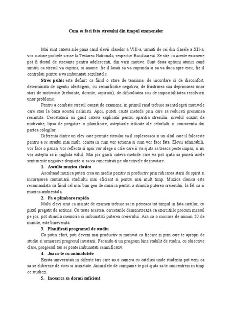 PDF 5 Cum Sa Faci Fata Stresului Din Timpul Examenelor DOKUMEN TIPS