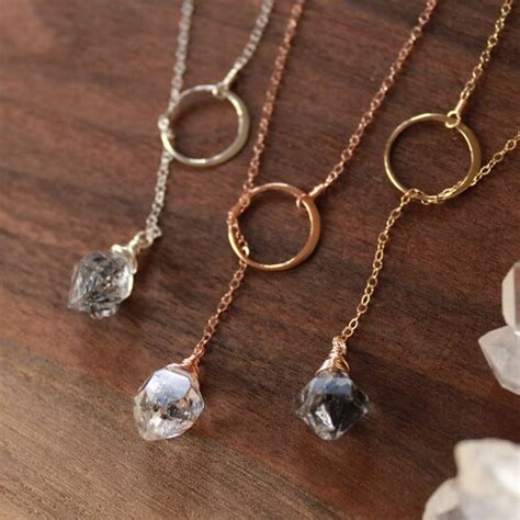 Raw Rough Cut Herkimer Diamond Necklace April Birthstone Etsy