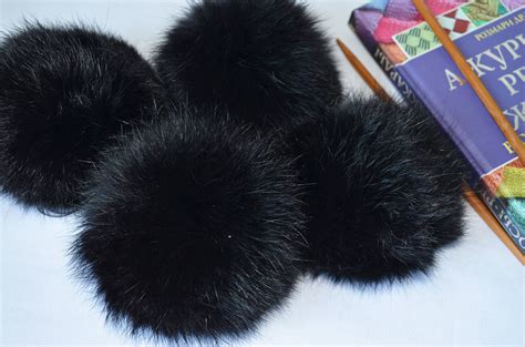 Black Fur Pom Pom Rabbit Pompom Black Furry Ball Real Fur Etsy