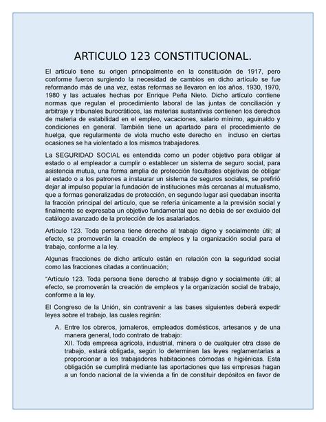 Ensayo Art 123 Constitucional ARTICULO 123 CONSTITUCIONAL El