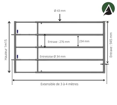 Bp34 barriere prairie porte pâturage galvanisee extensible de 3 à 4