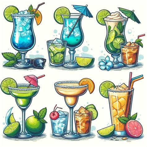 Un Dibujo De Diferentes Bebidas Incluidos C Cteles Limas Y Limas