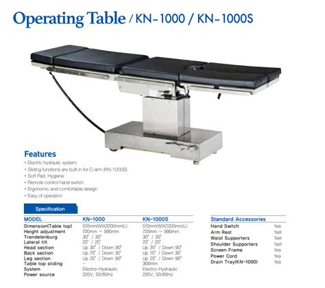 Operating Table Kn1000 Kn1000s 케이엔티메디