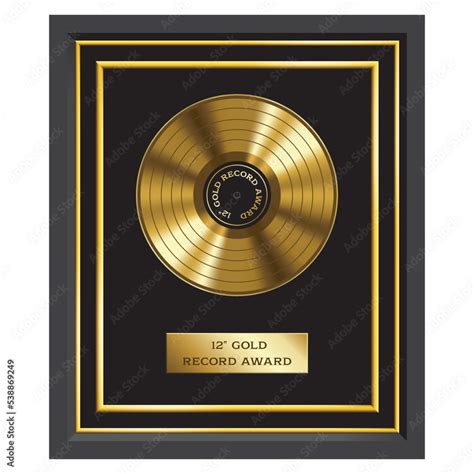 Framed Gold Record Award Golden Analog Phonograph Record Disk 12