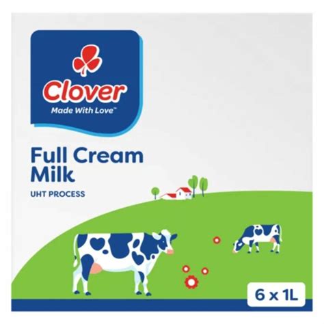 Clover Full Cream Long Life UHT Process Milk 6x1lt Superb Hyper