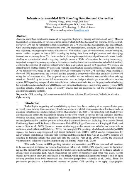 (PDF) Infrastructure-enabled GPS Spoofing Detection and Correction