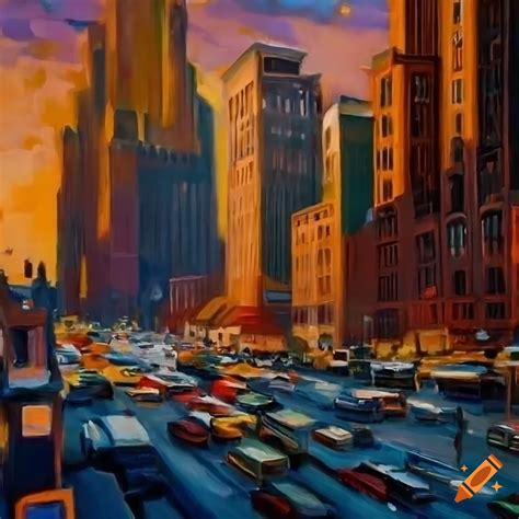 Oil Painting Of A S Art Deco City