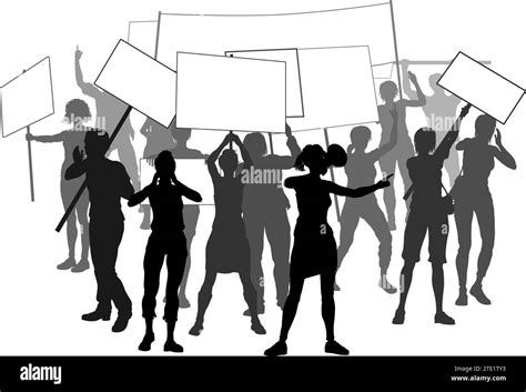 Silhouette Demonstrator Crowd Protest Rally Strike Stock Vector Image