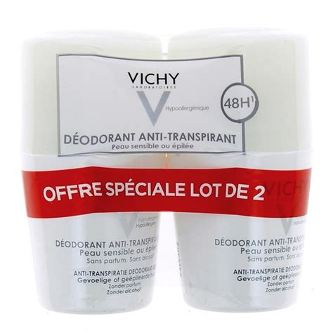 Déo Bille anti transpirant peau sensible ou épilée 48h 2x50ml Vichy