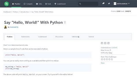 HackerRank Hello Python YouTube