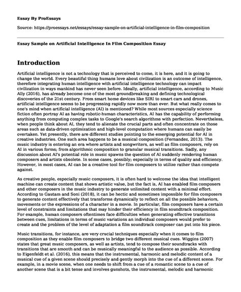 Essay Sample On Artificial Intelligence In Film Composition Free