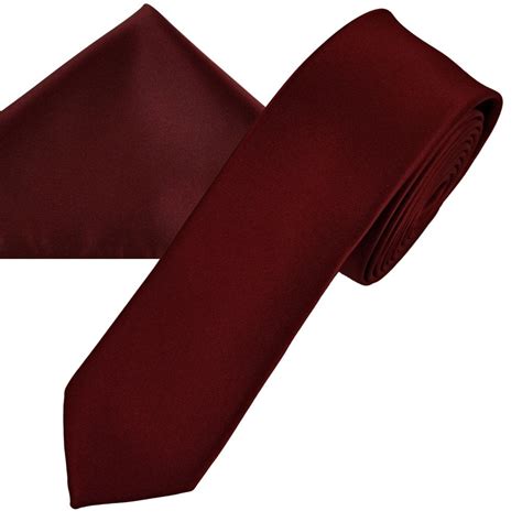 Plain Burgundy Red Men S Skinny Tie Pocket Square Handkerchief Set