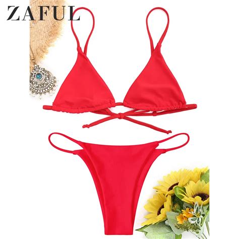Zaful Bikini Con Tanga De Mujer Traje De Ba O Con Tirantes Finos De Talle Bajo Bikini Sexi Con