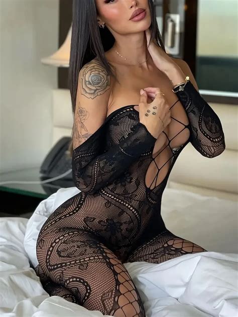 Hot Sexy Lingerie Women Erotic Bodystocking Crotchless Long Sleeve Hollow Fishnet Full Body