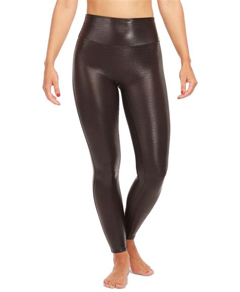 Spanx Womens Faux Leather Croc Tummy Shaping Leggings Macys