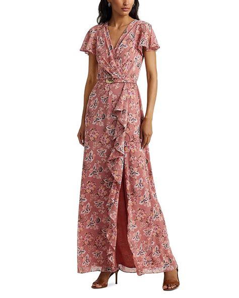 Ralph Lauren Floral Print Belted Flutter Sleeved Gown Bloomingdales