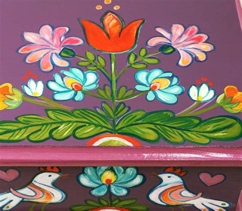 Scandinavian Folk Art Hand Painted Furniture Tulips Chest Artwork