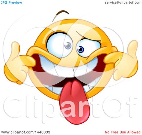 Clipart of a Cartoon Silly Yellow Emoji Smiley Face Emoticon Pulling ...