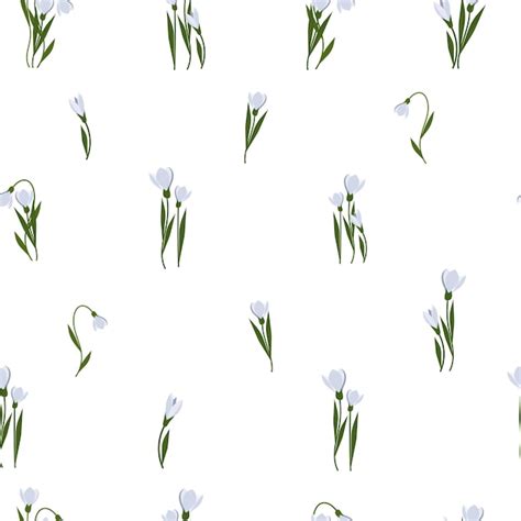 Premium Vector Seamless Pattern Snowdrops Flower On Spring White