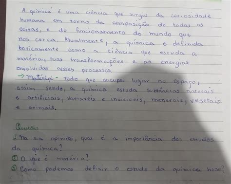 Na Sua Opiniao Qual E A Import Ncia Dos Estudos Da Quimica O Que