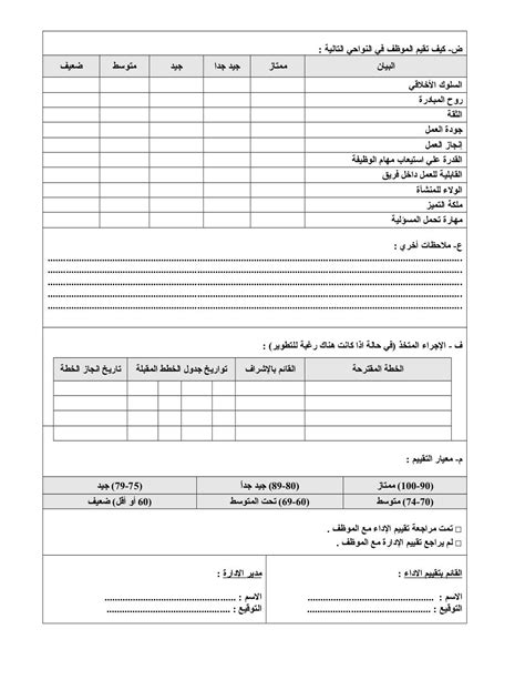 نموذج تقييم أداء موظف