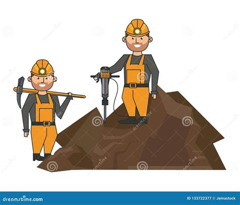 Mining Workers with Drill and Pick Stock Vector - Illustration of ...