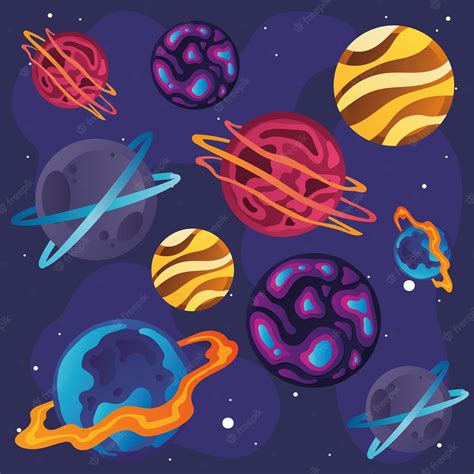 Conjunto De Planetas De Ciencia Ficción De Colores Sobre Un Fondo De Universo Vector Vector