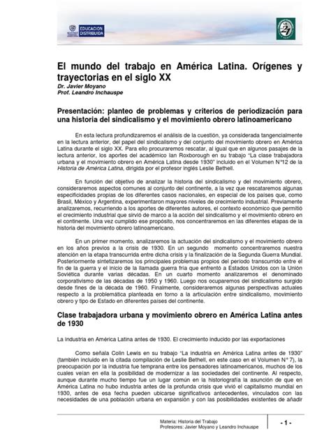 PDF Lectura 7 El Mundo Del Trabajo en América Latina Corregido