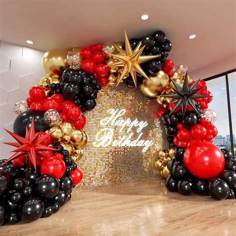 Amazon ADOINBY Red And Black Gold Balloon Arch Kit 140Pcs