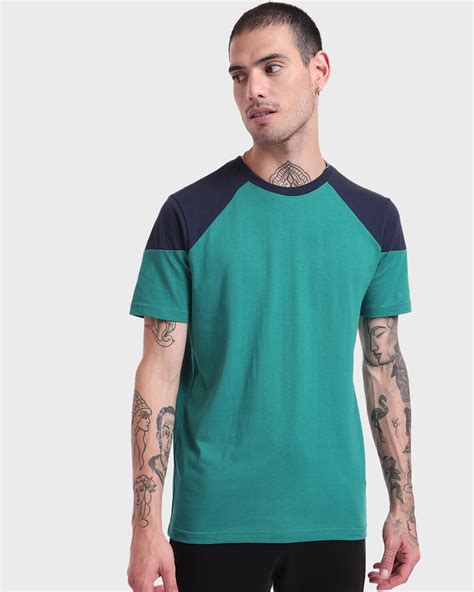 Buy Mens Green And Blue Color Block T Shirt Online At Bewakoof