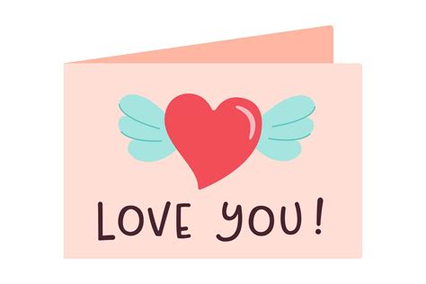 Valentines Day February Greeting Card With Winged Heart Design For