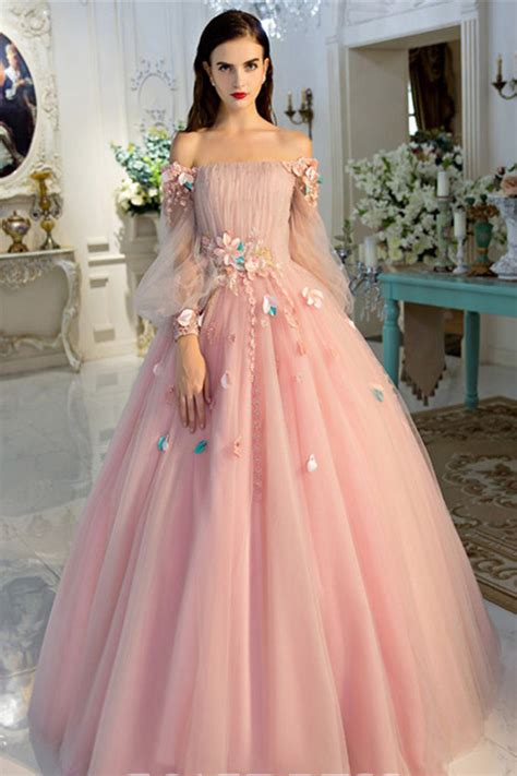 Off The Shoulder Long Sleeves Ball Quinceanera Dress With Flowers Prom