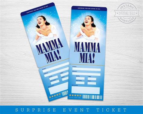 Printable Mamma Mia Broadway Surprise Ticket Mamma Mia - Etsy | Mamma mia, Theater tickets ...