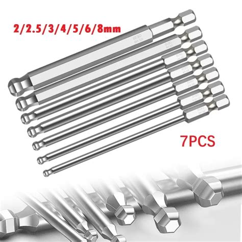 7 Pc Ball End Hex Screwdriver Bits Metric Hex Bit 100mm Long Magnetic