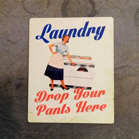 Laundry Door Sign Retro Drop Your Pants Here Metal Personalised Art Wall Sign