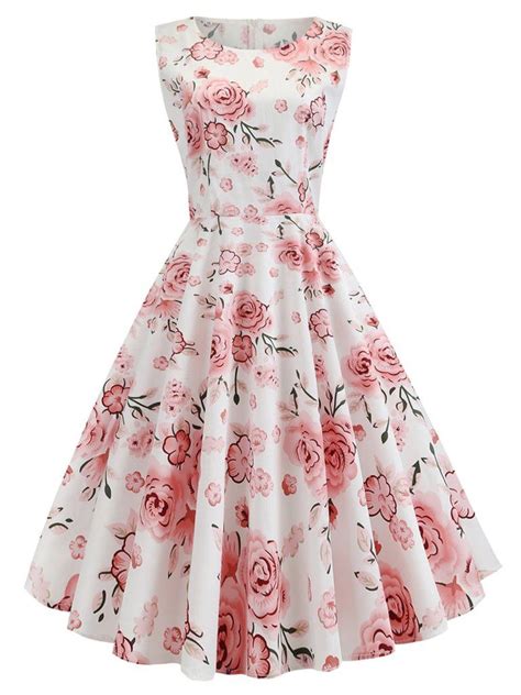 S Floral Sleeveless Swing Dress Retro Stage Chic Vintage