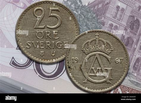 Swedish Krona Coin Obverse And Reverse Official Currency Of Sweden