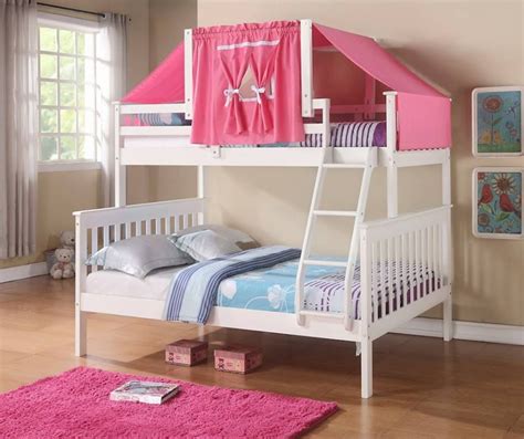 Twin Over Full Mission Bunk Bed With Tent Kit In White And Pink Girls Bunk Beds Bunk Bed Tent